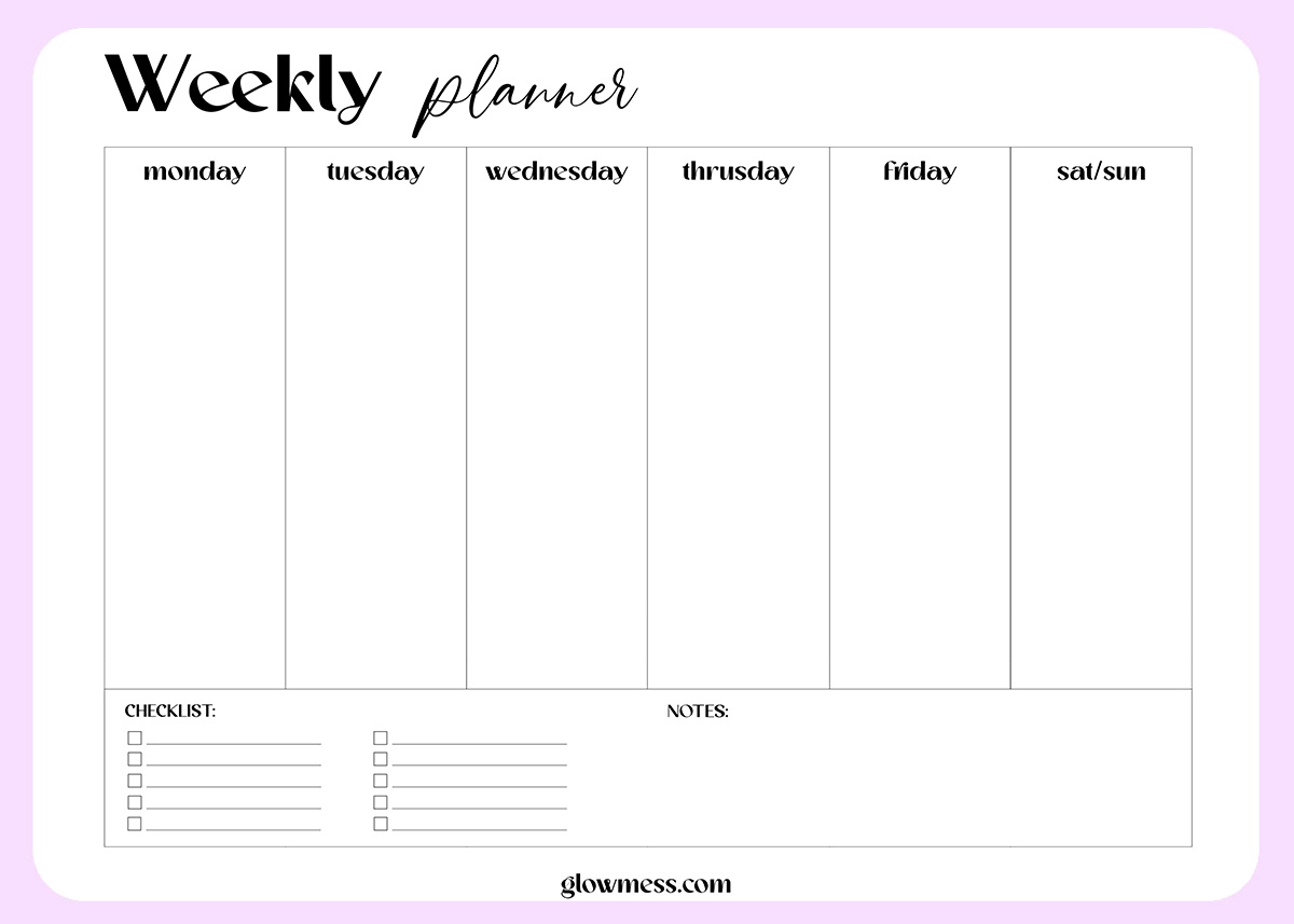 Printable Weekly Planner: Free Calendar Template PDF Download